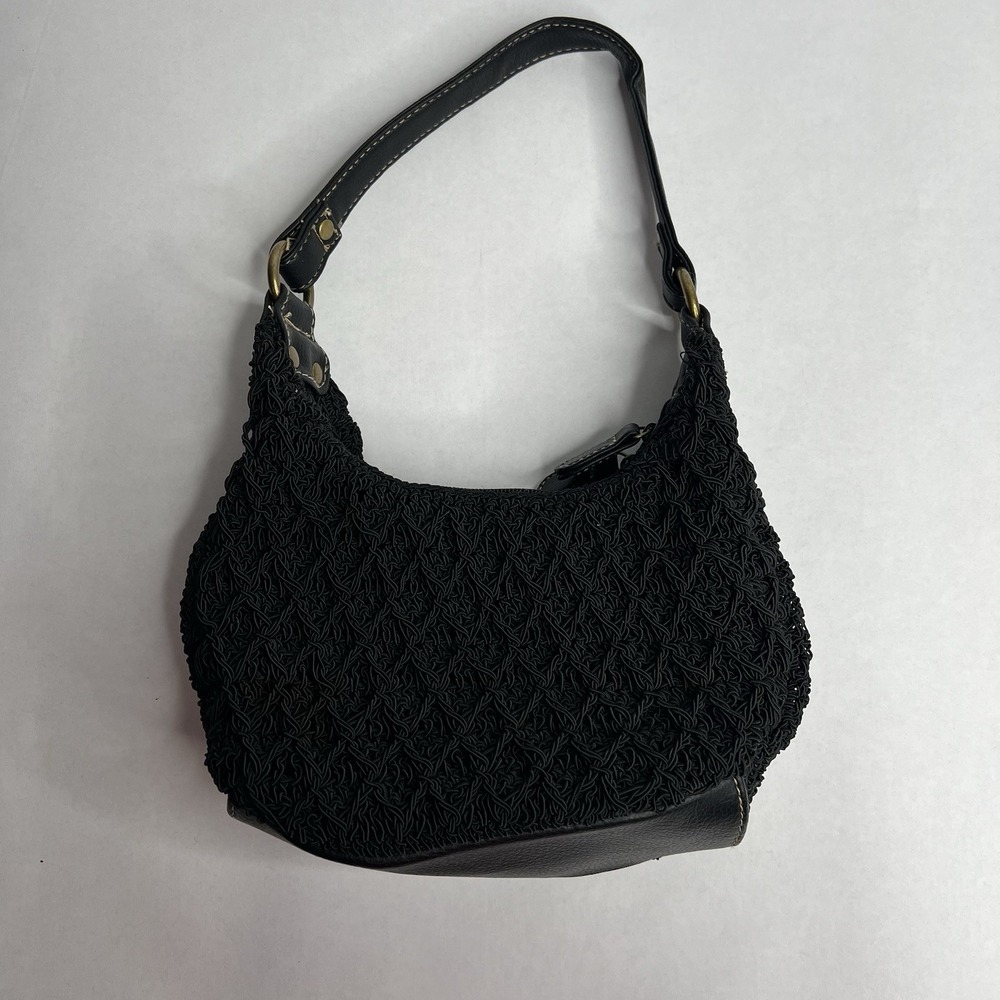 Small‎ Black Hobo Crochet Purse Shoulder Handbag Bag Pocket Unbrand Leather Trim